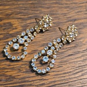 Dangle earring pair, "diamonds & goldtone" - Vintage '80s Sparkle jewelry